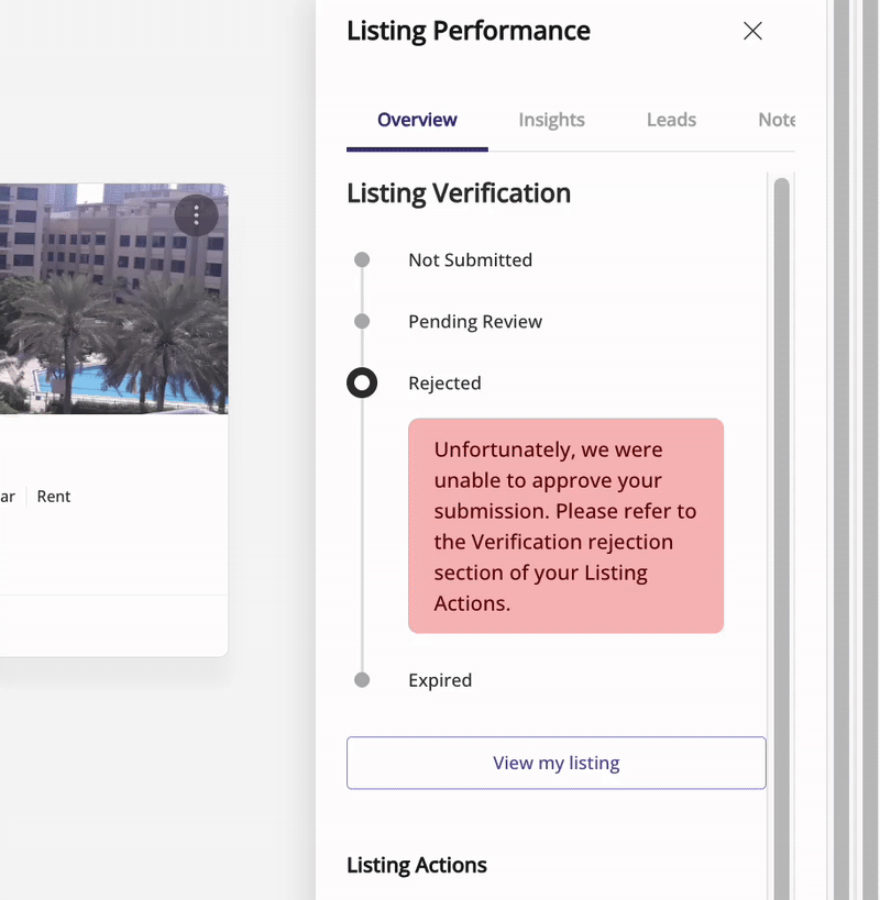 Listing rejection example
